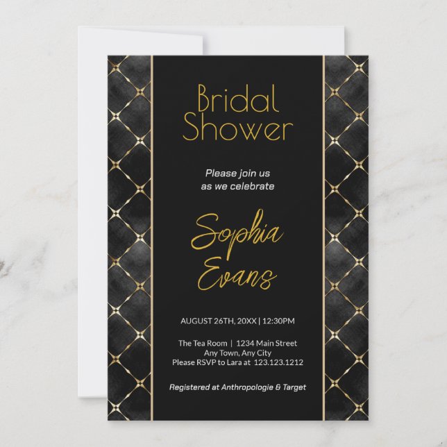 Black and Gold Chequered Border Bridal Shower Invitation (Front)