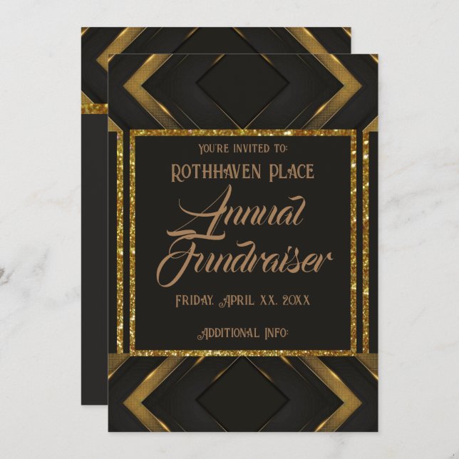 Black And Gold Chevron Invitation (Front/Back)