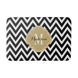 Black and Gold Chevron Monogram Bath Mat