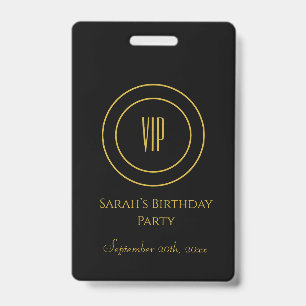 Black and Gold Chi Birthday Party VIP Access ID Badge