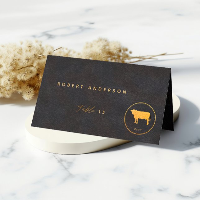 Black and Gold Chic Beef Wedding Food Choice Place Card (Creator Uploaded)