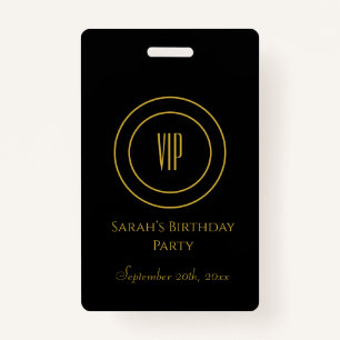 Black and Gold Chic Birthday Party VIP Access ID Badge