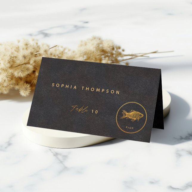 Black and Gold Chic Fish Wedding Food Choice Place Card (Creator Uploaded)