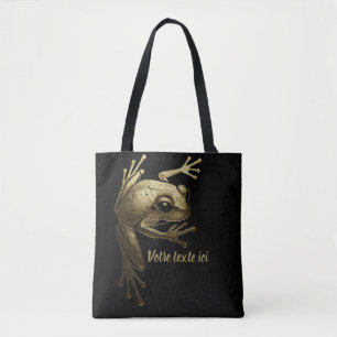 Black and Gold Chic Frog Illustration Tote Bag