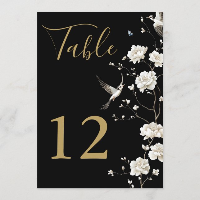 Black And Gold Chinoiserie Floral Table Numbers (Front)