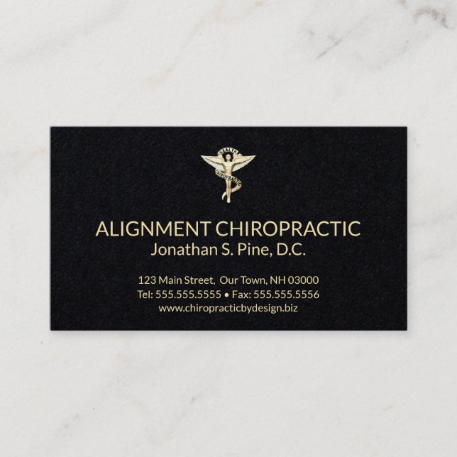 Black and Gold Chiropractic Emblem Chiropractor Business Card (Front)
