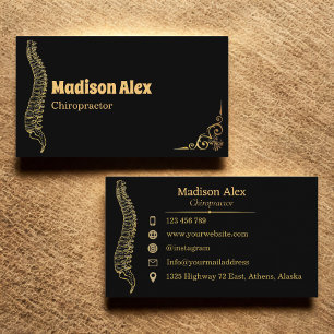 Black and Gold Chiropractor Spine Therapist Business Card