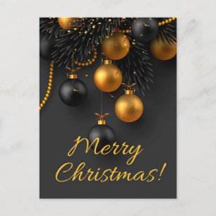 Black and Gold Christmas Balls Elegant Glitter H Postcard