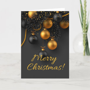Black and Gold Christmas Balls Elegant Glitter Holiday Card