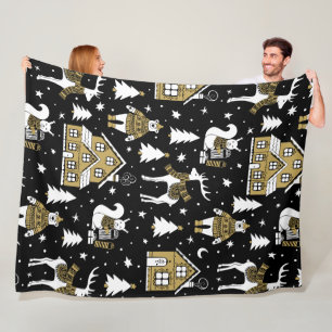 Black and Gold Christmas Fleece Blanket