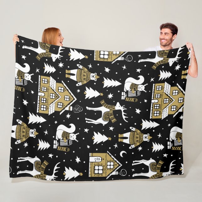 Black and Gold Christmas  Fleece Blanket (In Situ)