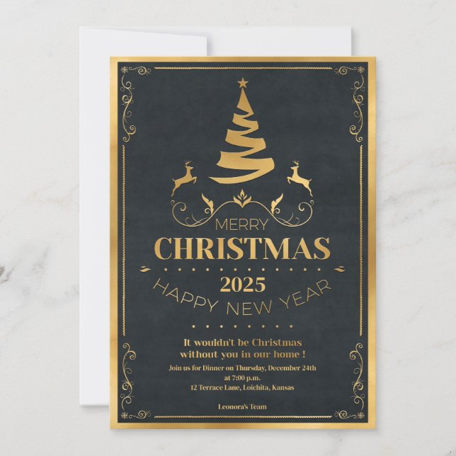 Black And Gold Christmas Party  Holiday Card (Front)