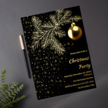 Black and Gold Christmas party Invitation