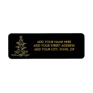 Black and Gold Christmas Tree Address Labels