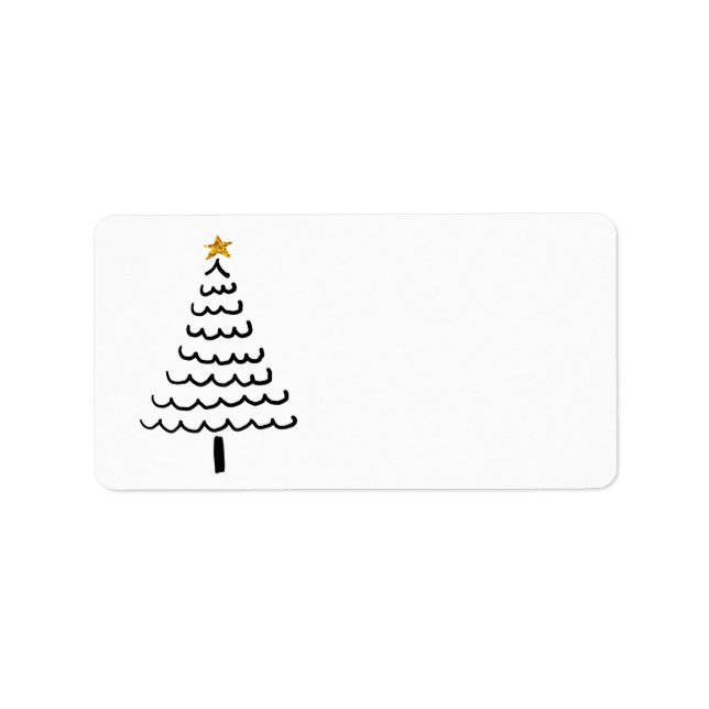 Black And Gold Christmas Tree Blank Holiday  Label (Front)