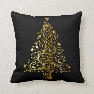 Black and Gold Christmas Tree Cushion