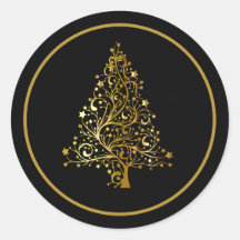 Black and Gold Christmas Tree Envelope Seal