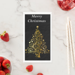 Black and Gold Christmas Tree Merry Christmas Napkin