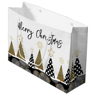 Black and Gold Christmas Trees Large Gift Bag