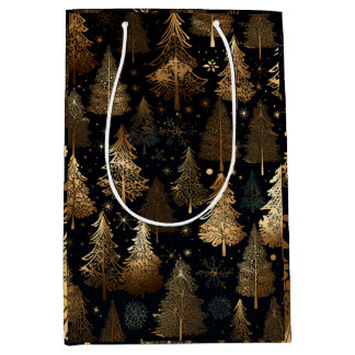 Black and Gold Christmas Trees Medium Gift Bag