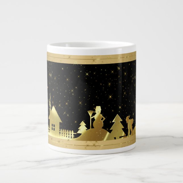 Black And Gold Christmas Village Large Coffee Mug (Front)