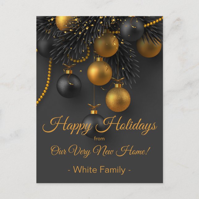 Black and Gold Christmas We Have Moved New Home  Postcard (Front)