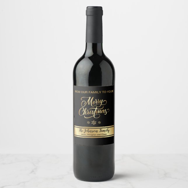 Black and Gold Christmas Wine Label (Front)