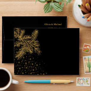 Black and Gold Christmas Winter Wedding Envelope