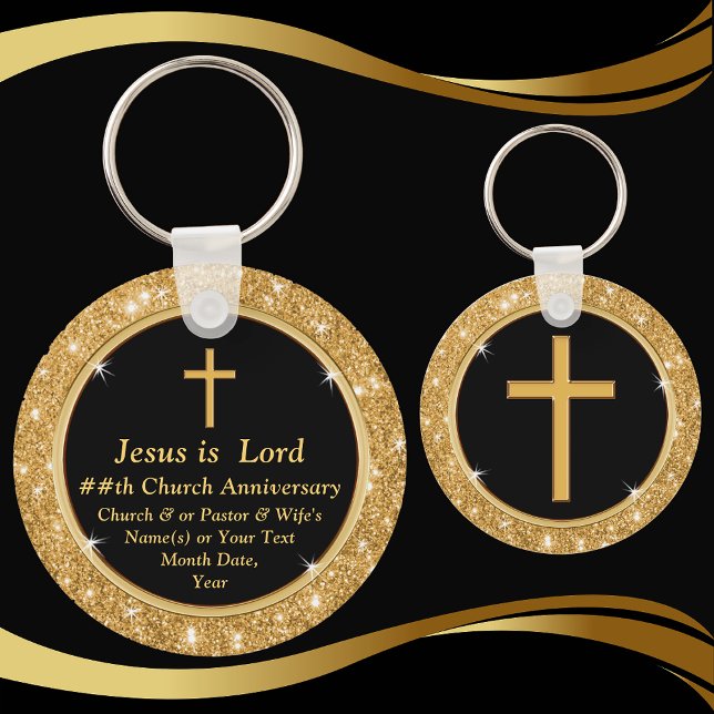 Black and Gold Church Anniversary Party Favors Key Ring (Creator Uploaded)
