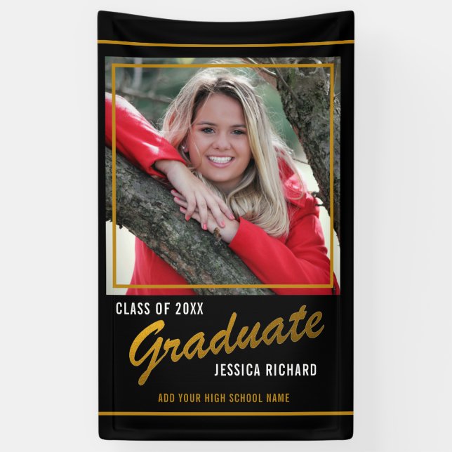 Black And Gold Class Of 2021 Graduate Photo  Banner (Vertical)