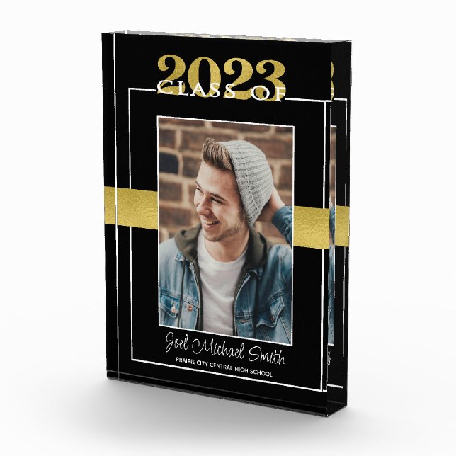 Black and Gold Class of 2023 Graduation Keepsake Photo Block (Right)
