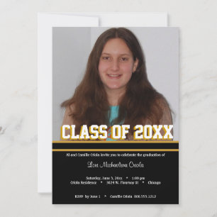 Black and Gold Class Of Graduation Party  Invite