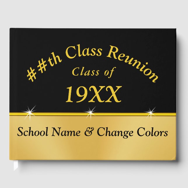 Black and Gold Class Reunion Guest Book Your Colou (Front)