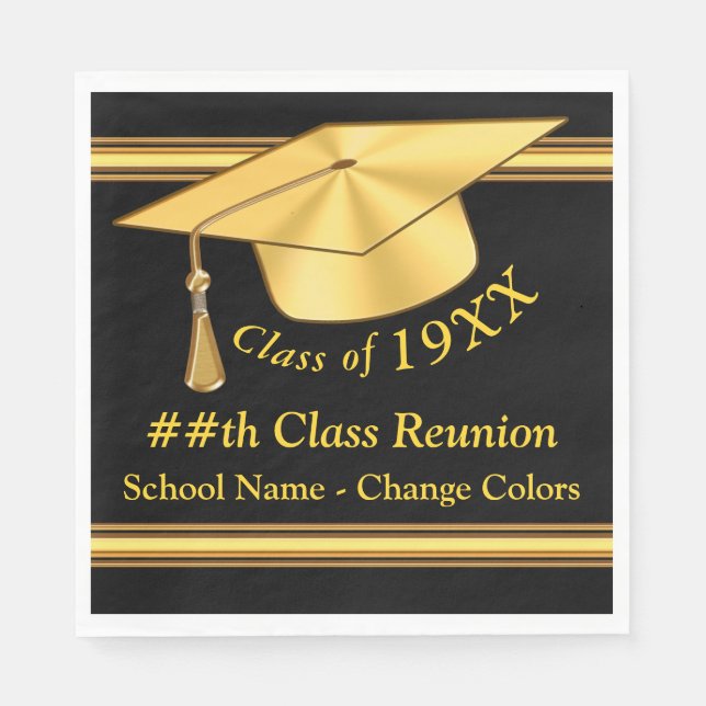 Black and Gold, Class Reunion Napkins, 3 Sizes Napkin (Front)