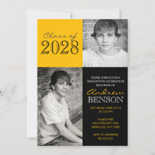 Black and Gold Classic 2 Photo Graduation Invitation