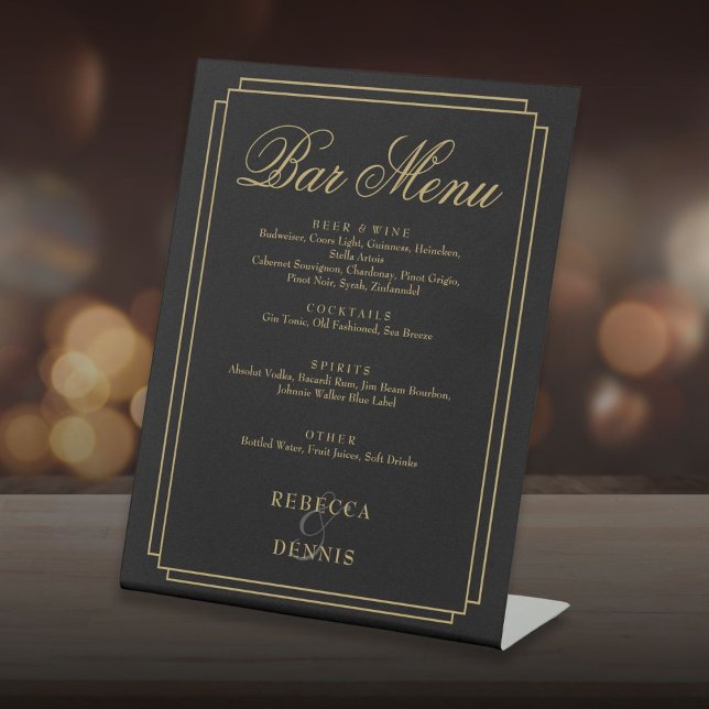 Black And Gold Classic Art Deco Wedding Bar Menu Pedestal Sign (Black And Gold Classic Art Deco Wedding Bar Menu Pedestal Sign)