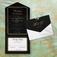 Black And Gold Classic Deco Monogram Wedding
