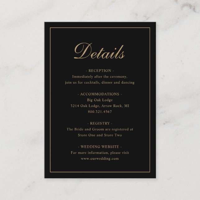 Black and Gold Classic Elegant Wedding Enclosure Card (Front)