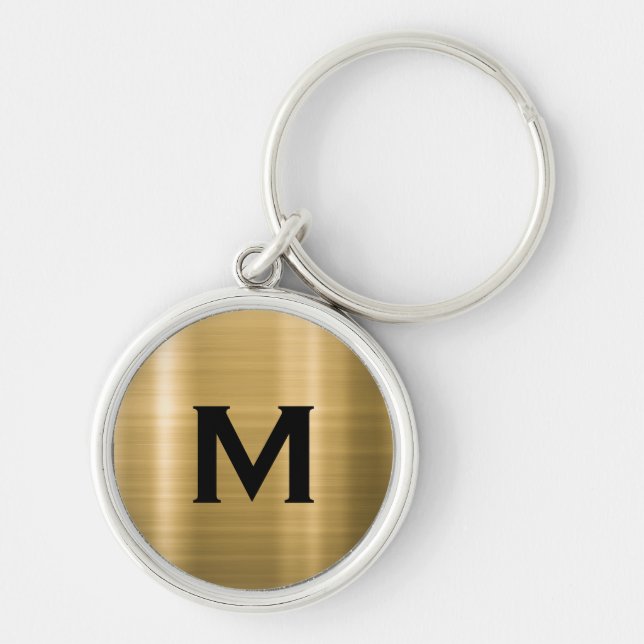 Black and Gold Classic Monogram Key Ring (Front)