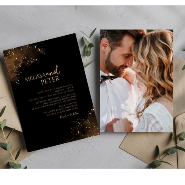 Black And Gold Classic photo Wedding Invitation (Creator Uploaded)
