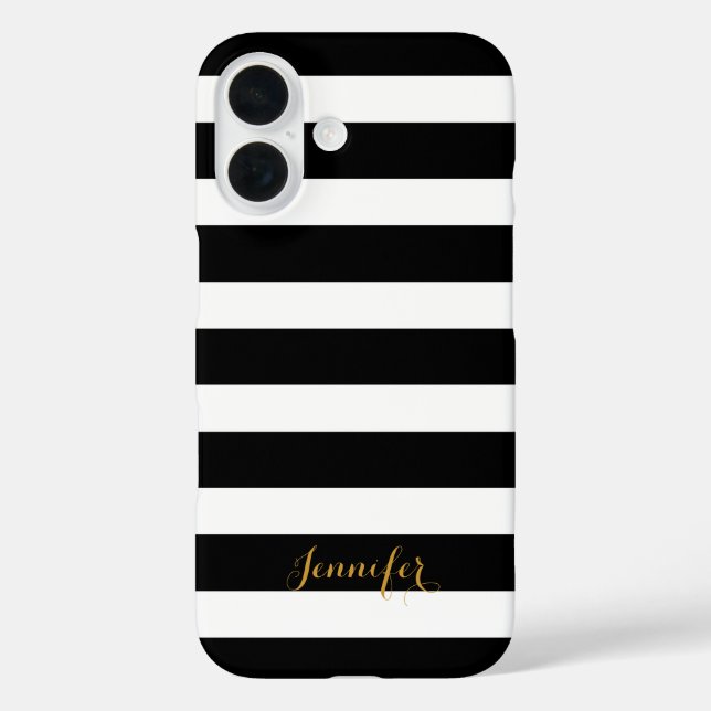 Black and Gold Classic Stripes Monogram Case-Mate iPhone Case (Back)