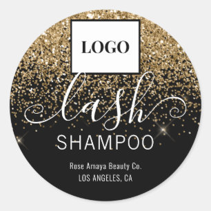 Black And Gold Classy Chic Glitter Lash Cleanser Classic Round Sticker