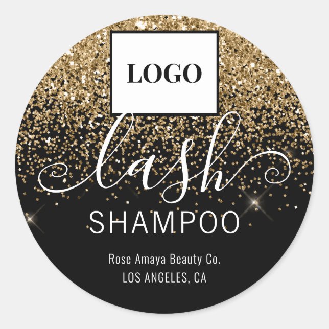 Black And Gold Classy Chic Glitter Lash Cleanser Classic Round Sticker (Front)