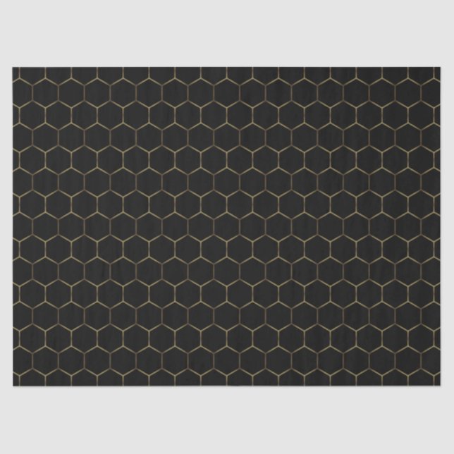 Black and Gold Classy Geometric Honeycomb Pattern Tissue Paper (Front)