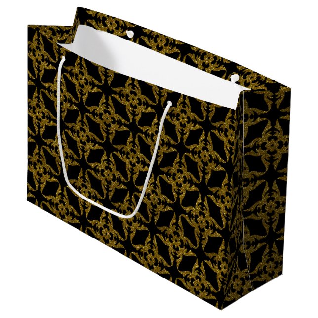 Black and Gold Classy Gift Bag - Large, Glossy (Front Angled)