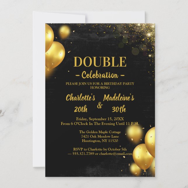Black and Gold Classy Joint Birthday Invitation (Front)