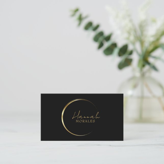 Black and Gold Classy Minimalist  Business Card (Standing Front)
