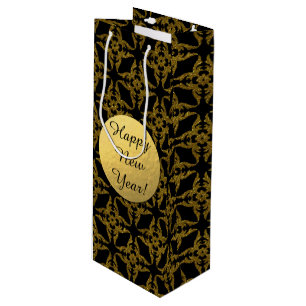 Black and Gold Classy, New Year, Wine Gift Bag