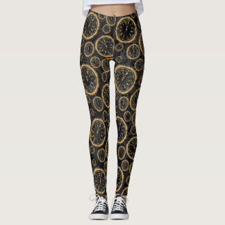 Black and Gold Clock Design Leggins Leggings