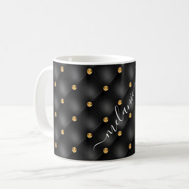 Black and Gold Coffee Mug Gift Personalised Name (Front Left)